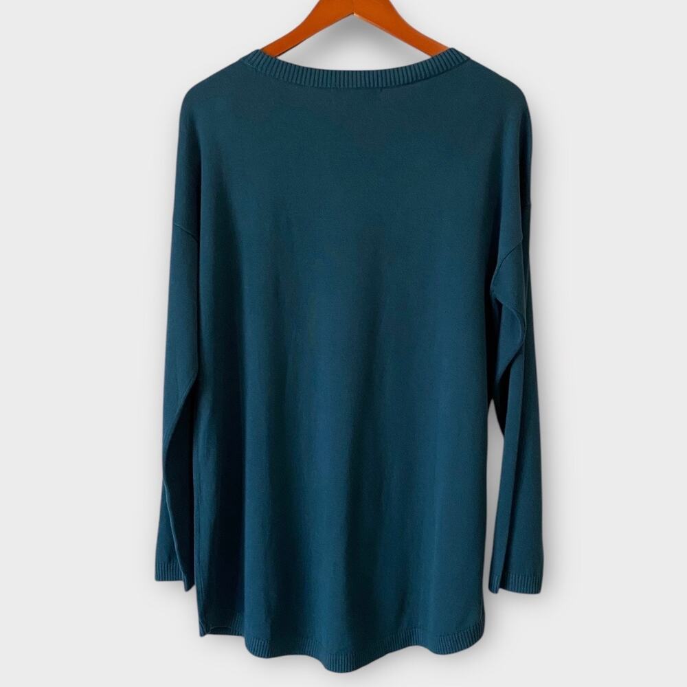 Lands’ End Mens Crewneck Sweater Medium Teal Blue Green Cotton Modal Lightweight - Picture 2 of 12